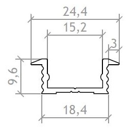 LED ALU Profil 24,4x9,6 OX.ARG L: 3m