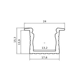 Led-Profil Eco R14. BxH: 24x15,3mm (17,9x13,9mm) Länge 3 Mt.Werkstoff: Aluminium eloxiert 20 µm