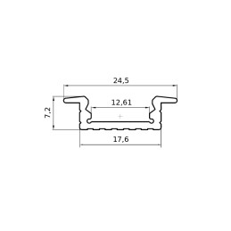 Led-Profil Eco R7. BxH: 24,5x7,2mm (17,9x6mm) Länge 3 Mt.Werkstoff: Aluminium eloxiert 20 µm