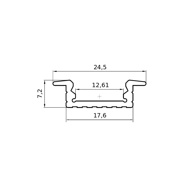 Led-Profil Eco R7. BxH: 24,5x7,2mm (17,9x6mm) Länge 3 Mt.Werkstoff: Aluminium eloxiert 20 µm