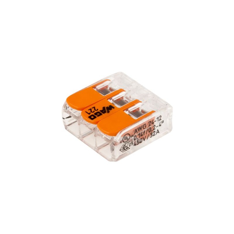 WAGO 221-413 Verbindungsklemme flexibel: 0.14-4 mm² starr: 0.2-4 mm² Polzahl: 3  Transparent, Orange